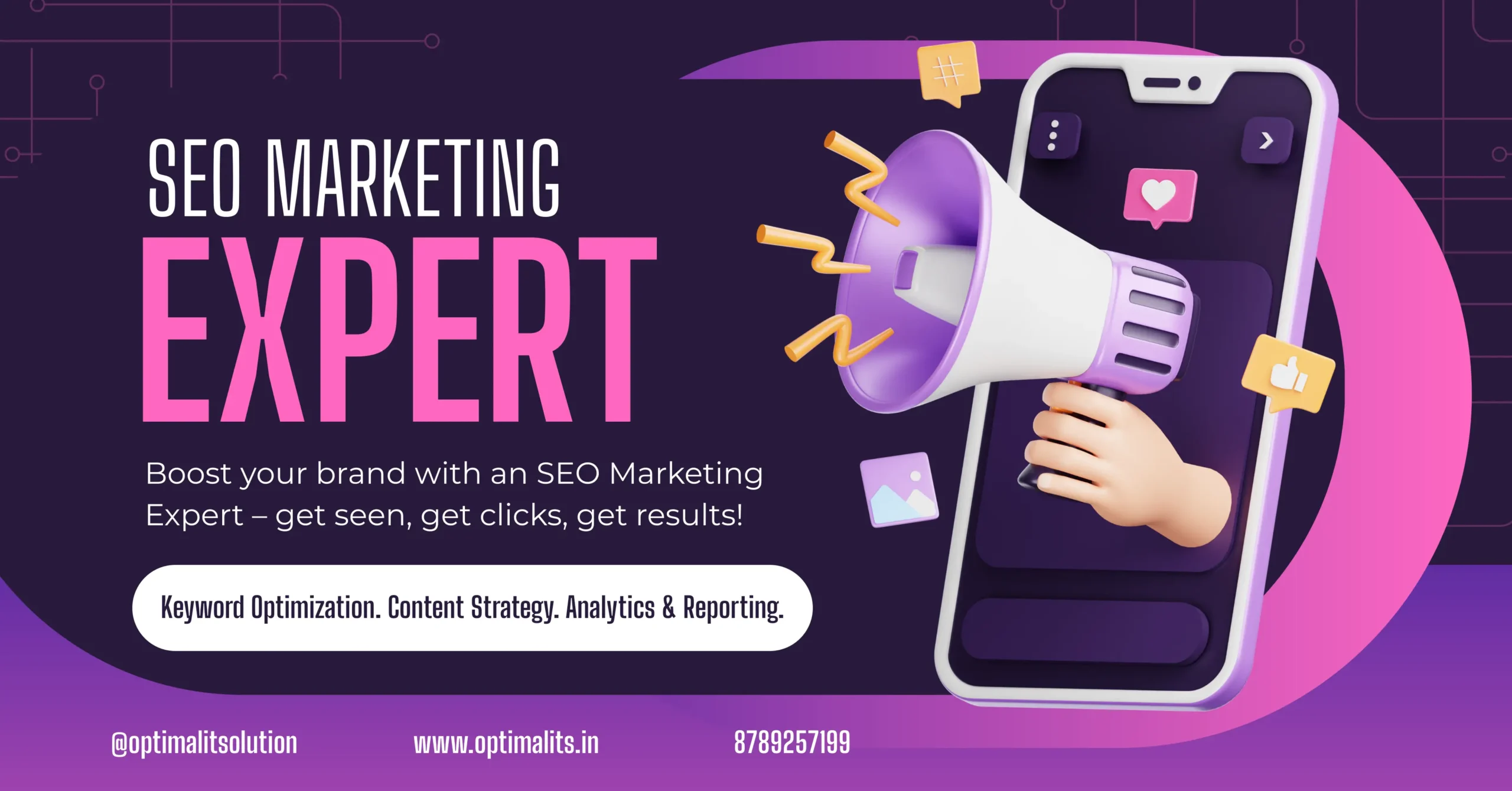 Purple White Modern Seo Marketing Expert Facebook Ad
